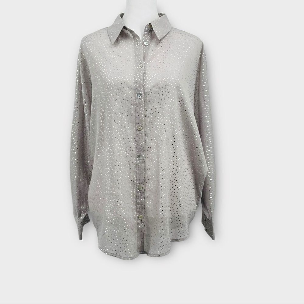 Vacate The Label Manchester Sheer Metallic Gray Blouse Dolman Sleeve Size S‎ NWT